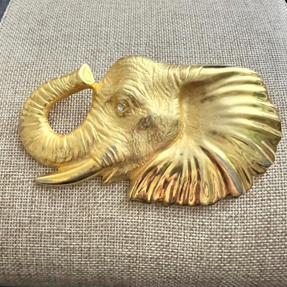 Vtg Doreen Ryan 1994 Gold Tone Elephant Head Belt Buckle 5" Safari